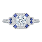 14K Two-Tone Gold 1/5 ct Diamond and 1/2 ct Sapphire Carizza Semi Mount Engagement Ring to Fit Round Center