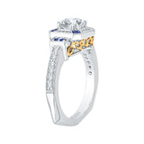 14K Two-Tone Gold 1/5 ct Diamond and 1/2 ct Sapphire Carizza Semi Mount Engagement Ring to Fit Round Center