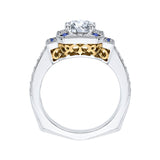 14K Two-Tone Gold 1/5 ct Diamond and 1/2 ct Sapphire Carizza Semi Mount Engagement Ring to Fit Round Center
