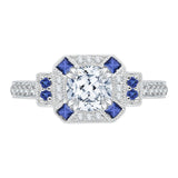 14K White Gold 1/5 ct Diamond and 3/8 ct Sapphire Carizza Semi Mount Engagement Ring to Fit Cushion Center