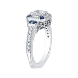 14K White Gold 1/5 ct Diamond and 3/8 ct Sapphire Carizza Semi Mount Engagement Ring to Fit Cushion Center