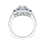 14K White Gold 1/5 ct Diamond and 3/8 ct Sapphire Carizza Semi Mount Engagement Ring to Fit Cushion Center