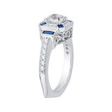 14K White Gold 1/5 ct Diamond and 3/8 ct Sapphire Carizza Semi Mount Engagement Ring to Fit Cushion Center