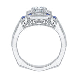 14K White Gold 1/5 ct Diamond and 3/8 ct Sapphire Carizza Semi Mount Engagement Ring to Fit Cushion Center