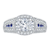 14K White Gold 5/8 ct Diamond and Sapphire Carizza Semi Mount Engagement Ring to Fit Oval Center