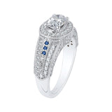 14K White Gold 5/8 ct Diamond and Sapphire Carizza Semi Mount Engagement Ring to Fit Oval Center