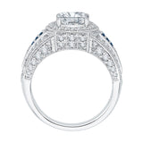 14K White Gold 5/8 ct Diamond and Sapphire Carizza Semi Mount Engagement Ring to Fit Oval Center