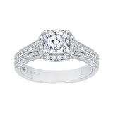 14K White Gold 3/8 ct Diamond Carizza Semi Mount Engagement Ring to Fit Cushion Center