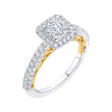 14K Two-Tone 1/2 ct Diamond Carizza Semi Mount Engagement Ring to Fit Princess Center