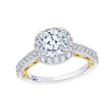 14K Two-Tone 3/8 ct Diamond Carizza Semi Mount Engagement Ring to Fit Cushion Center