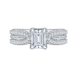 14K White Gold 5/8 ct Diamond Carizza Semi Mount Engagement Ring to Fit Emerald Center