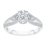 14K White Gold 2/3 ct Diamond Carizza Semi Mount Engagement Ring to Fit Round Center