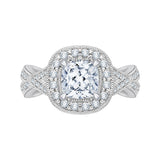 14K White Gold 1/2 ct Diamond Carizza Semi Mount Engagement Ring to Fit Cushion Center