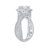 14K White Gold 1/2 ct Diamond Carizza Semi Mount Engagement Ring to Fit Cushion Center