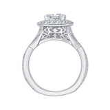 14K White Gold 1/2 ct Diamond Carizza Semi Mount Engagement Ring to Fit Cushion Center
