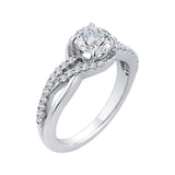 14K White Gold 1/4 ct Half Diamond Carizza Semi Mount Engagement Ring Fit Round Center