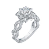 14K White Gold 5/8 ct Diamond Carizza Semi Mount Engagement Ring Fit Round Center