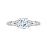 14K White Gold 1/2 ct Diamond Carizza Semi Mount Engagement Ring Fit Round Center