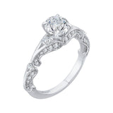 14K White Gold 1/2 ct Diamond Carizza Semi Mount Engagement Ring Fit Round Center