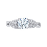 14K White Gold 1/6 ct Diamond Carizza Semi Mount Engagement Ring Fit Round Center