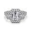 Emerald-cut Diamond Halo Three Stone Engagement Ring