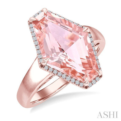Hexagon Shape Gemstone & Halo Diamond Ring