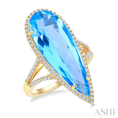Evoque Gemstone Pear Shape & Halo Diamond Ring