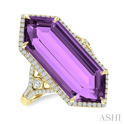 Evoque Gemstone Hexagon Shape & Halo Diamond Ring