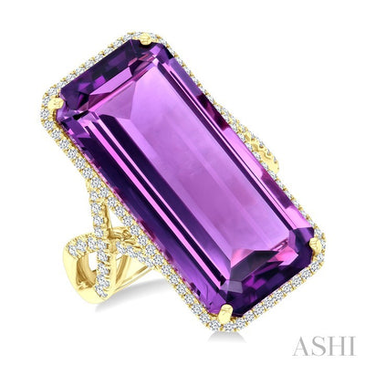 Emerald Shape Gemstone & Halo Diamond Ring