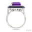 Evoque Gemstone Emerald Shape Black Enamel & Halo Diamond Ring