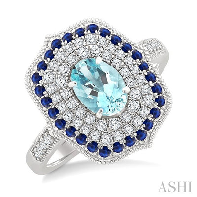 Oval Shape Gemstone & Diamond Fashion Ring