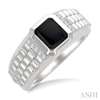 Emerald Shape Men's Onyx Diamond Ring