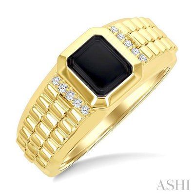 Emerald Shape Men's Onyx Diamond Ring