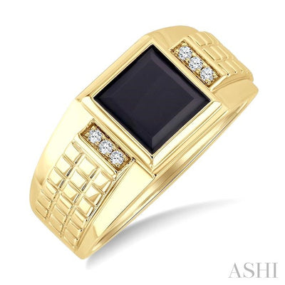 Princess Shape Men's Onyx Diamond Ring