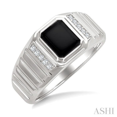 Emerald Shape Men's Onyx Diamond Ring