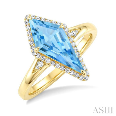 Kite Shape Gemstone & Halo Diamond Ring