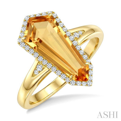 Evoque Gemstone Shield Shape & Halo Diamond Ring