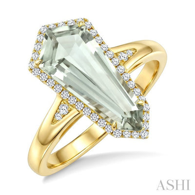 Shield Shape Gemstone & Halo Diamond Ring