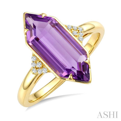Hexagon Shape Gemstone & Diamond Ring