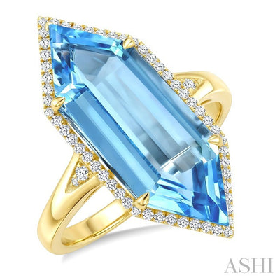 Hexagon Shape Gemstone & Halo Diamond Ring