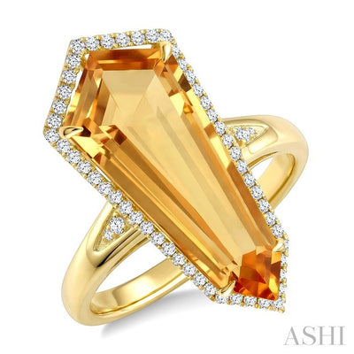 Evoque Gemstone Shield Shape & Halo Diamond Ring