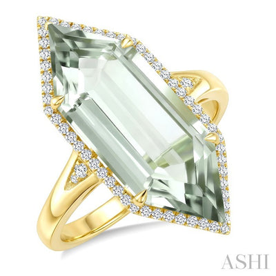 Hexagon Shape Gemstone & Halo Diamond Ring