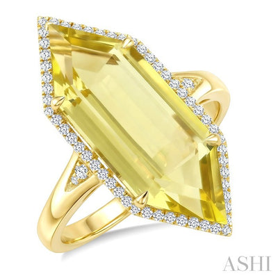 Hexagon Shape Gemstone & Halo Diamond Ring