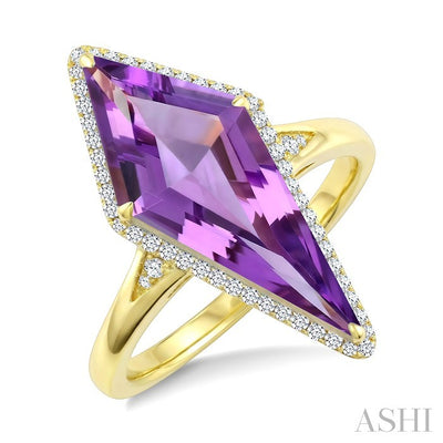 Evoque Gemstone Kite Shape & Halo Diamond Ring