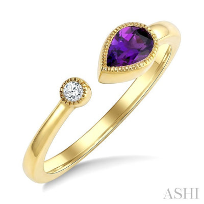 Pear Shape Gemstone & Diamond Open Ring