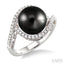 Black Pearl & Halo Diamond Ring