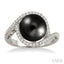Black Pearl & Halo Diamond Ring