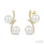 2 Stone Pearl & Diamond Fashion Earrings