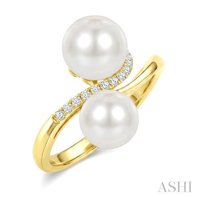2 Stone Pearl & Diamond Fashion Ring