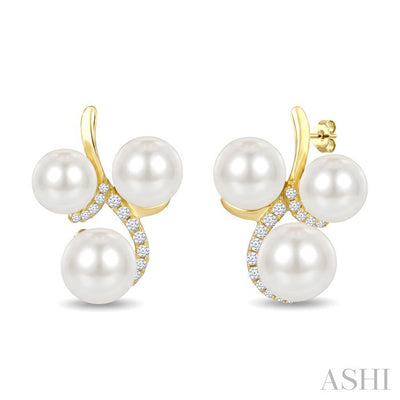 3 Stone Pearl & Diamond Fashion Earrings